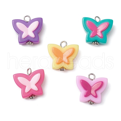 Two Tone Opaque Acrylic Beads with Iron Flat Head Pins and Tibetan Style Beads Pendants PALLOY-JF038010-1