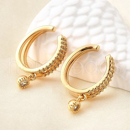Brass Micro Pave Clear Cubic Zirconia Cuff Earrings EJEW-F370-30G-1