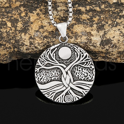 Viking Stainless Steel Box Chain Tree of Life Pendant Necklaces for Men PW-WGA998B-01-1