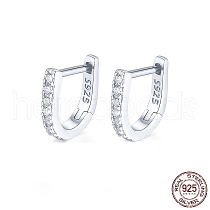 Rhodium Plated 925 Sterling Silver Micro Pave Cubic Zirconia Hoop Earrings for Women EJEW-F317-20P-1