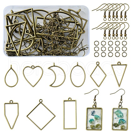 80Pcs 3 Styles Zinc Alloy Open Back Bezel Pendants with Iron Open Jump Rings with Iron Earring Hooks DIY-YW0009-29B-1