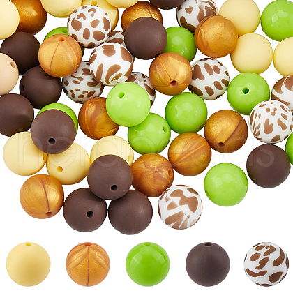 SUNNYCLUE 50Pcs 5 Styles Food Grade Eco-Friendly Silicone Beads SIL-SC0002-12-1