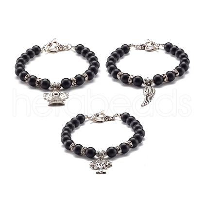Matte Round Synthetic Black Stone Beaded Bracelet BJEW-JB06963-1