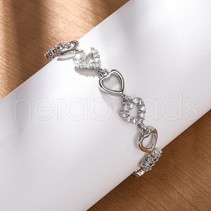 Brass Micro Pave Clear Cubic Zirconia Link Bracelets for Women BJEW-D342-03P-1