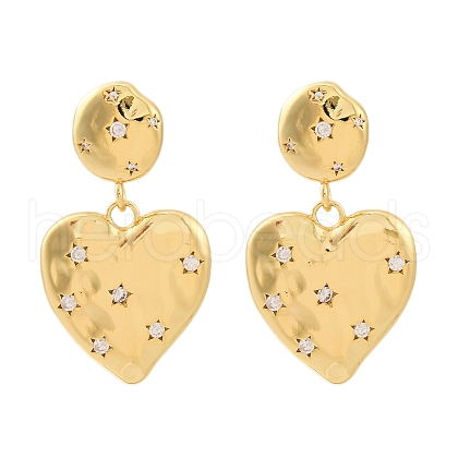 Heart Brass Micro Pave Clear Cubic Zirconia Dangle Stud Earrings EJEW-R025-24G-1