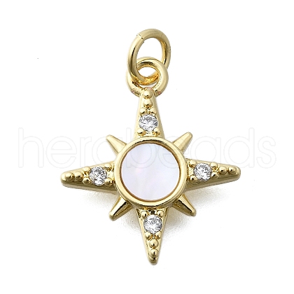 Brass Micro Pave Clear Cubic Zirconia 8 Point Star Pendants KK-V010-23G-1