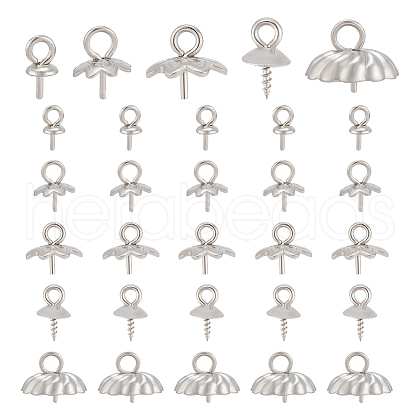 Unicraftale 150Pcs 5 Styles 304 Stainless Steel Cup Pearl Peg Bails Pin Pendants STAS-UN0059-13-1