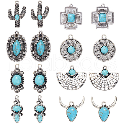 SUNNYCLUE 16Pcs 8 Styles Synthetic Turquoise Pendants FIND-SC0009-10-1