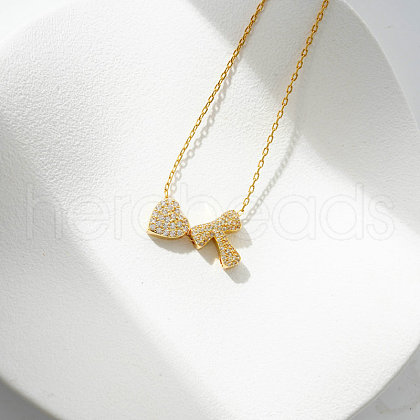 Heart Initial Brass Micro Pave Clear Cubic Zirconia Pendant Necklaces FS-WG89C2E-20-1