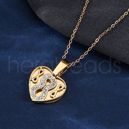 304 Stainless Steel Polymer Clay Rhinestones Heart Openable Pendant Necklaces for Women NJEW-Z065-13G-1