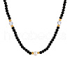 Elegant Round Natural Black Onyx(Dyed & Heated) & Glass & Freshwater Pearl Beaded Necklaces WB9753-5