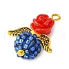 Red Rose Flower Resin & Glass Seed Beads Pendants PALLOY-MZ00289-01-4