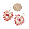 Heart with Mushroom Handmade Lampwork Dangle Earrings EJEW-MZ00450-01-3