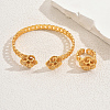 Elegant Middle Eastern Brass Flower Cuff Ring & Bangle Set for Women CW9871-4