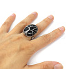 Copper Wire Wrapped Natural Obsidian with Alloy Finger Rings FS-WG01E85-05-1