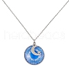 Steel Blue Glass Flat Round & Alloy Pendant Necklace NJEW-JN04453-03-1