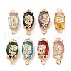 Brass Pave Faceted Glass Oval Connector Charms KK-G517-13G-1