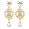 Transparent Electroplate Glass Beads Rhombus with Bowknot Dangle Stud Earrings EJEW-MZ00430-03-2