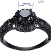 Flat Round Brass Jet Rhinestone Finger Rings FS-WG232E0-02-4