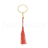 Chinese Ancient Hand Fan Shape Brass Wire Wrap Metal Bookmark with Tassel for Book Lover AJEW-WH0034-41-2
