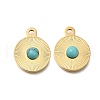 Ion Plating(IP) 304 Stainless Steel Pave Dyed Synthetic Turquoise Flat Round Charms STAS-Q335-17G-1