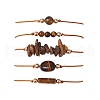 5Pcs 5 Styles Natural Tiger Eye Braided Bead Bracelets BJEW-JB11681-02-2