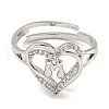 Heart with Letter Rack Plating Brass Micro Pave Clear Cubic Zirconia Adjustable Rings for Women RJEW-I105-01P-M-2