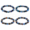 FIBLOOM 4Pcs 4 Colors Evil Eye Dyed Natural Tiger Eye & Black Agate Round Beaded Stretch Bracelets Set BJEW-FI0001-44-1