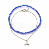 2Pcs 2 Style 304 Stainless Steel Whale Tail Charm Anklets Set AJEW-AN00491-4