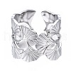 304 Stainless Steel Ginkgo Leaf Wrap Open Cuff Ring RJEW-T023-28P-1