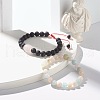Natural Morganite & Rose Quartz & Lava Rock Braided Bead Bracelets Set for Girl Women BJEW-JB06972-02-4