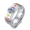 Rainbow Color Pride Flag Rune Words Odin Norse Viking Amulet Enamel Rotating Ring RABO-PW0001-037A-1