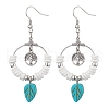 Natural Sea Shell Beads and Synthetical Dyed Turquoise Leaf Pendants Earrings EJEW-JE05921-1
