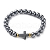 1Pc Natural Terahertz Stone & Non-magnetic Hematite Round Beaded Stretch Bracelets for Men Women BJEW-DJ0001-37-1