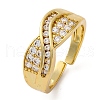 Brass Micro Pave Clear Cubic Zirconia Cuff Finger Rings for Women RJEW-G337-28G-4