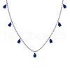 Rhodium Plated 925 Sterling Silver Pave Blue Cubic Zirconia Cable Chain Teardrop Tassel Necklaces for Women NJEW-Q342-14P-1
