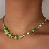 Fashionable Green Natural Stone Chip Beaded Necklaces for Women FC1774-2