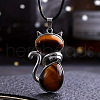 Alloy Pave Natural Tiger Eye Cat Shaped Pendant Necklaces FS-WG6CBFA-06-1