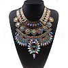 Alloy Crystal Rhinestone Trible Floral Chunky Bib Necklaces for Women FS-WG76656-05-1
