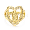 Clear Cubic Zirconia Heart with Virgin Mary Open Cuff Ring RJEW-C047-04G-2