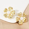 Flower Brass ABS Imitation Pearl Stud Earrings EJEW-M082-08G-5