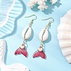 Natural Cowrie Shell Glass Dangle Earrings EJEW-JE06385-07-1