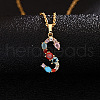 Brass Pave Colorful Cubic Zirconia Initial Pendant Necklaces for Women FS-WG659DF-19-1