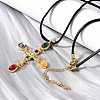 304 Stainless Steel Cubic Zirconia Pendant Necklaces NJEW-H070-03G-3