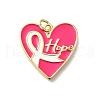 October Breast Cancer Pink Awareness Ribbon Brass Enamel Pendants KK-S517-04A-G-1