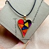 Colorful Heart Alloy Enamel Pendant Black Imitation Leather Cord Necklaces for Women FS-WG0924D-01-2