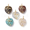 Natural & Synthetic Mixed Gemstone Copper Wire Wrapped Pendants PALLOY-JF02599-1