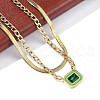 304 Stainless Steel Rhinestone Rectangle Pendant Double Layer Necklaces for Women NJEW-Z070-01G-02-3