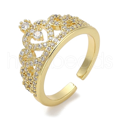Rack Plating Brass Micro Pave Cubic Zirconia Cuff Finger Rings for Women RJEW-C114-03G-1