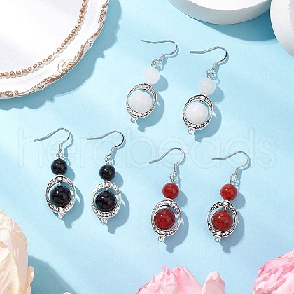 3Pair Natural Black Onyx & Natural Carnelian & Natural White Jade Dangle Earrings EJEW-JE06384-1